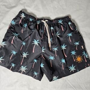 Ambsn Lined Men's Swim Trunks Size Large‎ Black Palm Tree Print 4" Inseam